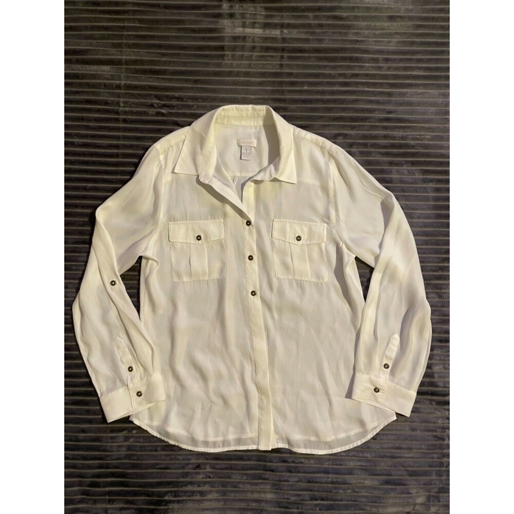 Chico's Long Sleeve Blouse Ladies Sheer Medium 8 Cream Top